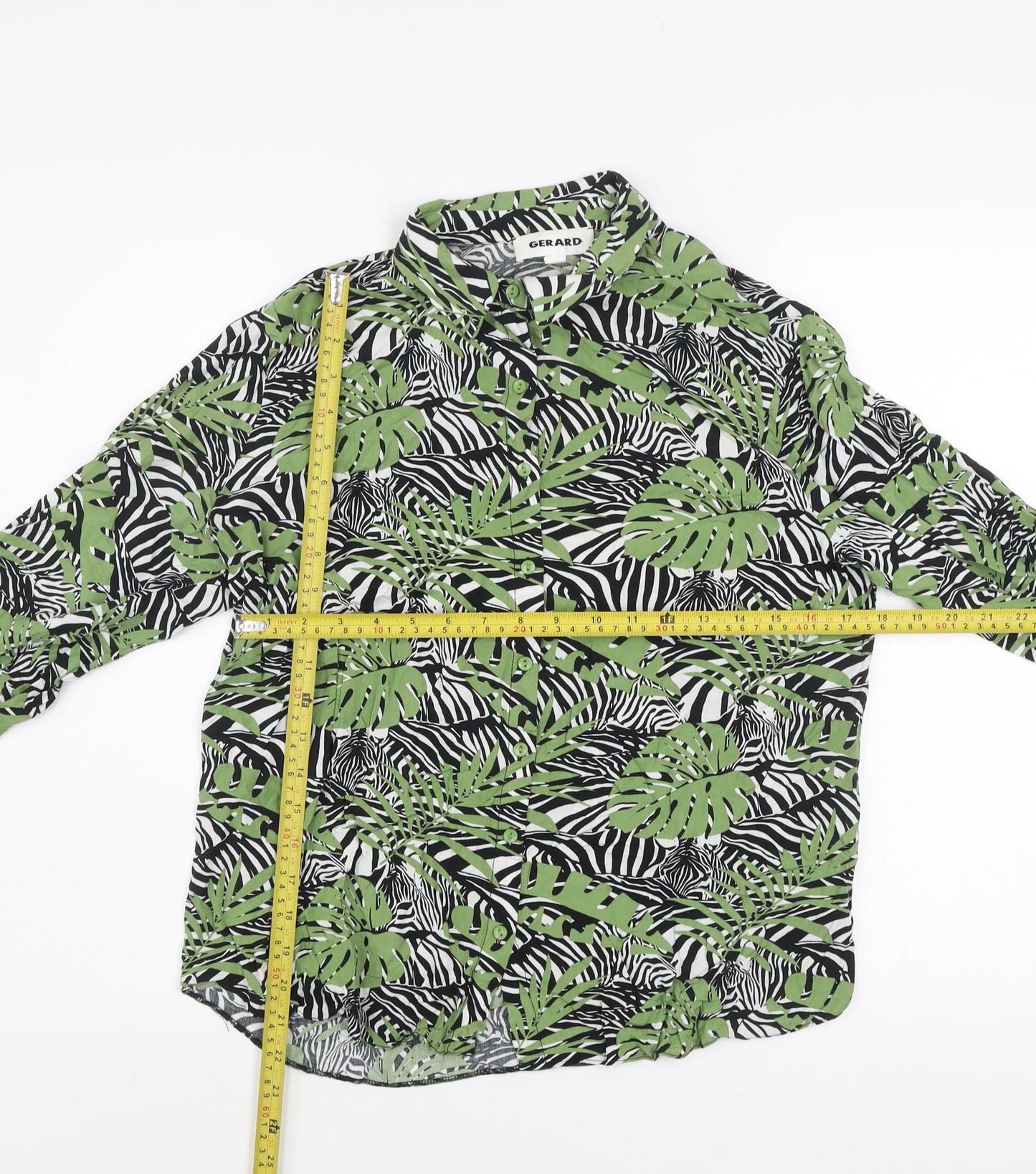 Gerard Womens Green Black Leaf Print Button-Up Shirt Size 10