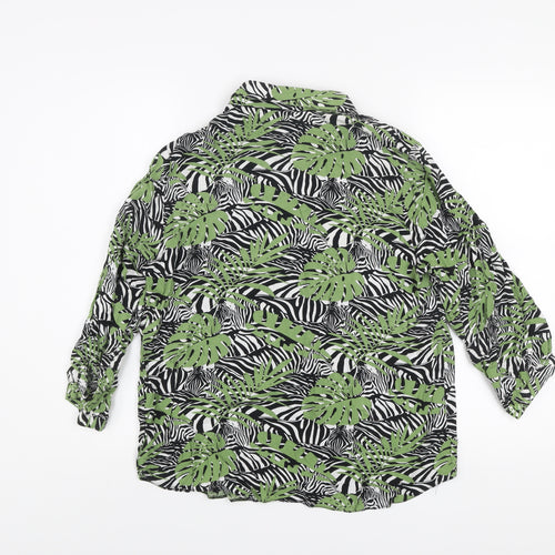 Gerard Womens Green Black Leaf Print Button-Up Shirt Size 10