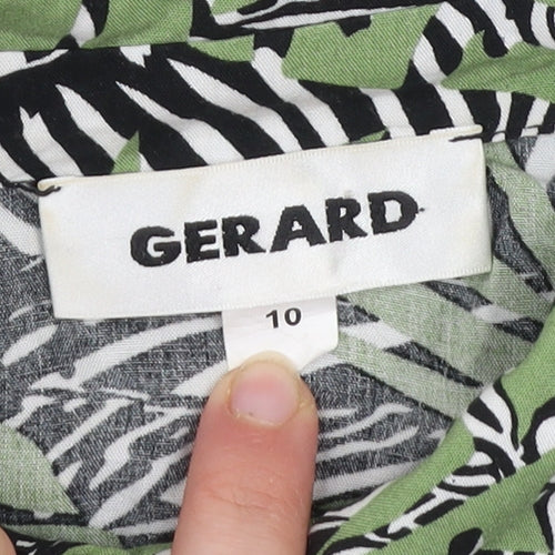 Gerard Womens Green Black Leaf Print Button-Up Shirt Size 10