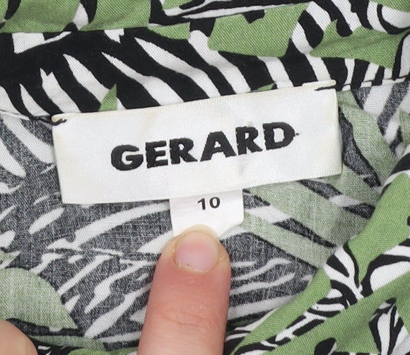 Gerard Womens Green Black Leaf Print Button-Up Shirt Size 10