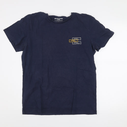 Jack & Jones Men's Blue Logo Graphic Cotton T-Shirt Size L