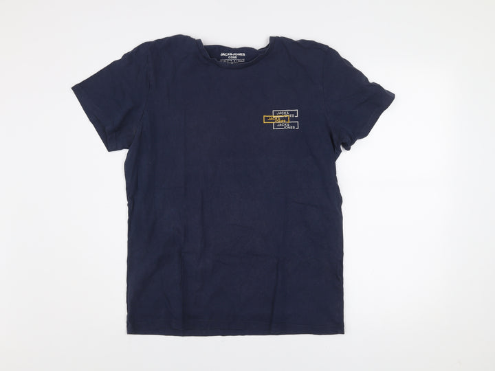 Jack & Jones Men's Blue Logo Graphic Cotton T-Shirt Size L