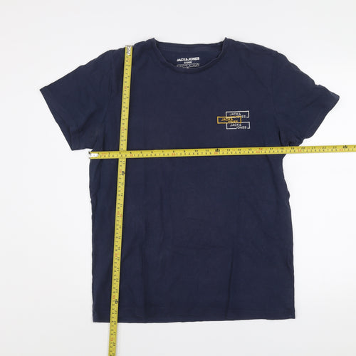 Jack & Jones Men's Blue Logo Graphic Cotton T-Shirt Size L