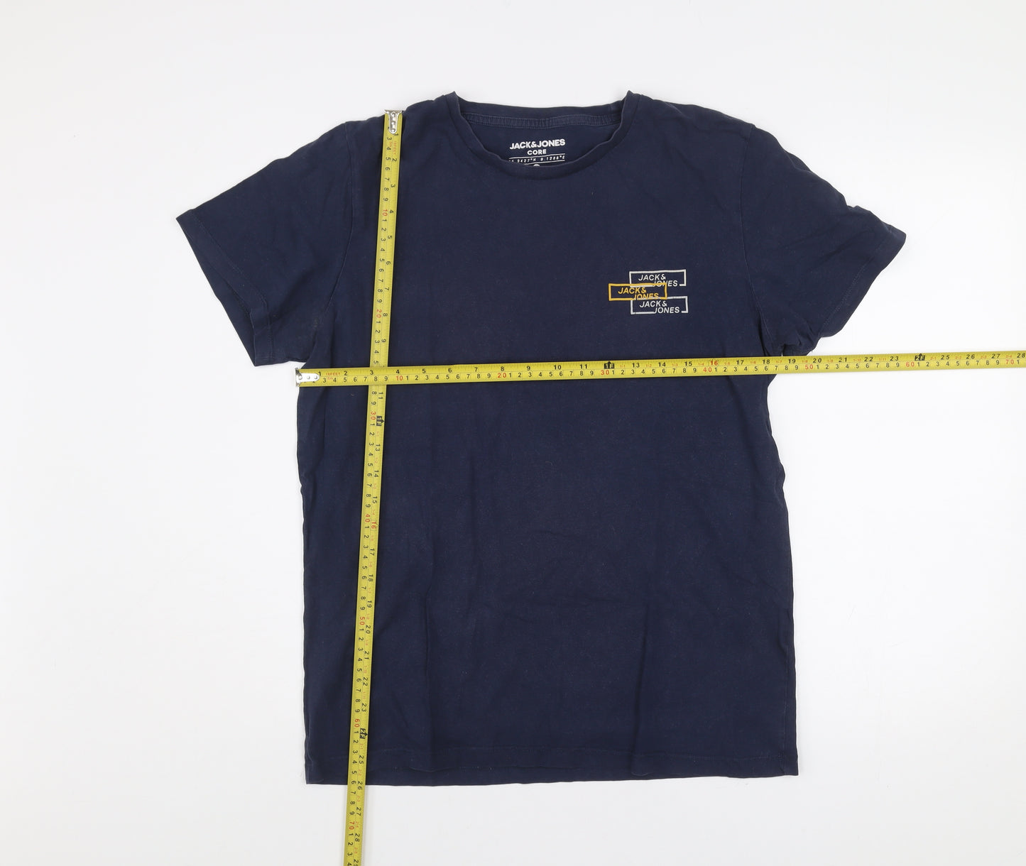 Jack & Jones Men's Blue Logo Graphic Cotton T-Shirt Size L