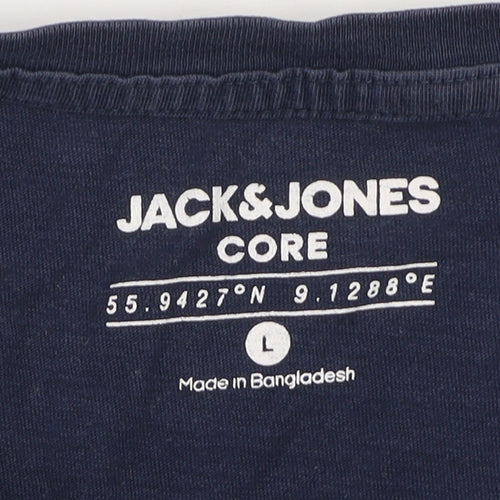 Jack & Jones Men's Blue Logo Graphic Cotton T-Shirt Size L