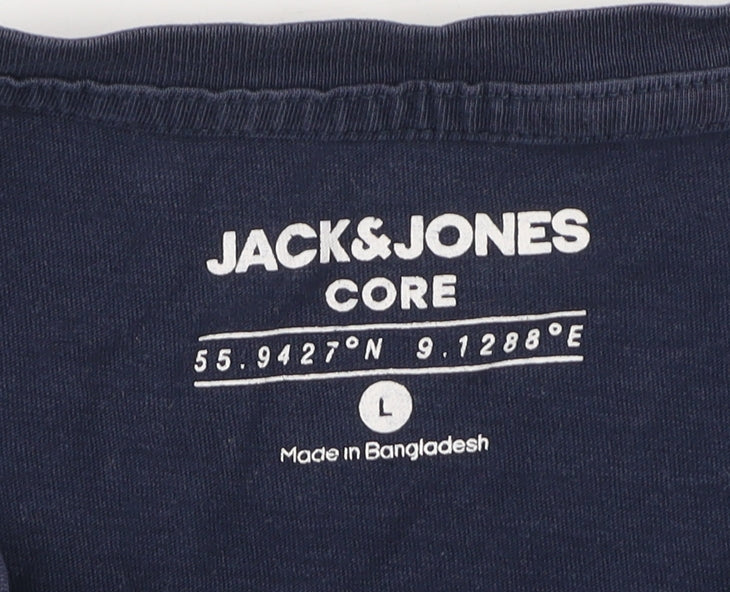 Jack & Jones Men's Blue Logo Graphic Cotton T-Shirt Size L