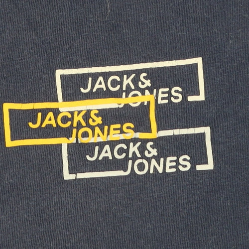 Jack & Jones Men's Blue Logo Graphic Cotton T-Shirt Size L