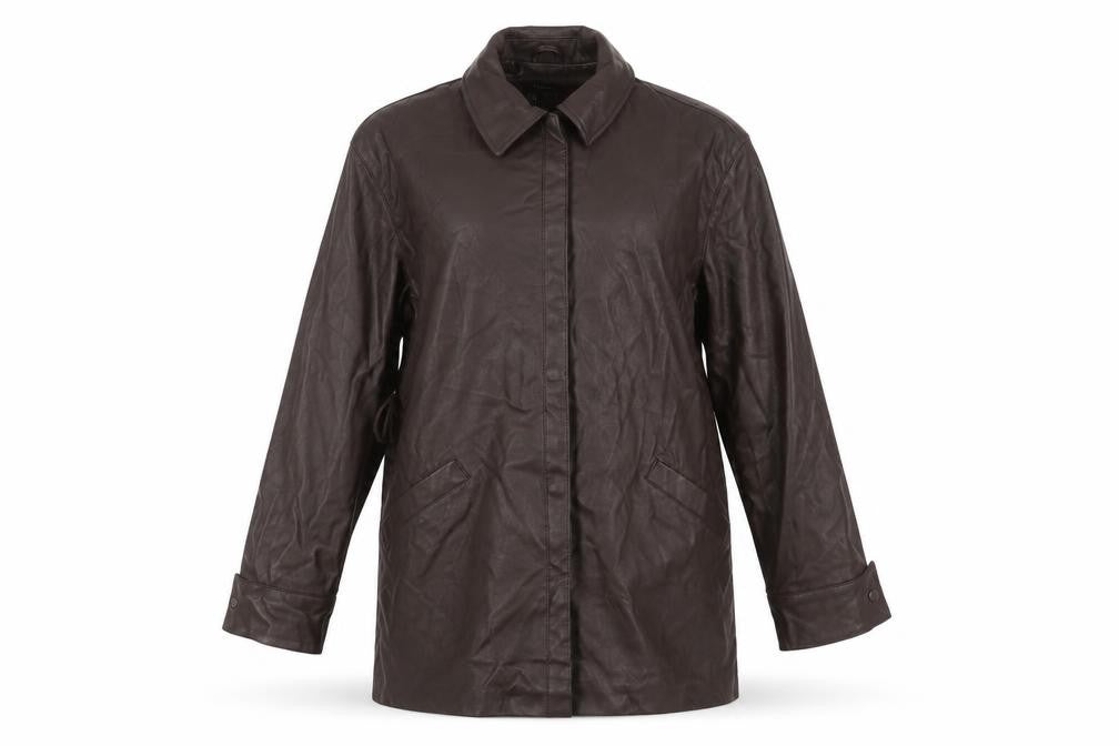 Front view of Firetrap women’s brown faux leather mid-length jacket uk 12