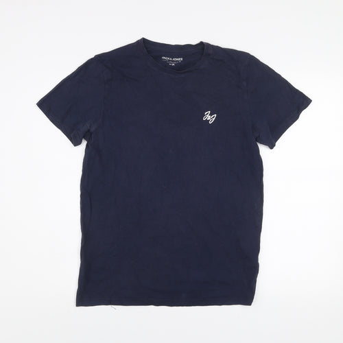 Jack & Jones Men Blue Regular Fit Cotton Crew Neck T-Shirt Size M