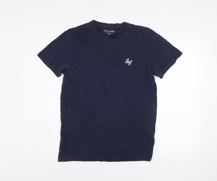 Jack & Jones Men Blue Regular Fit Cotton Crew Neck T-Shirt Size M