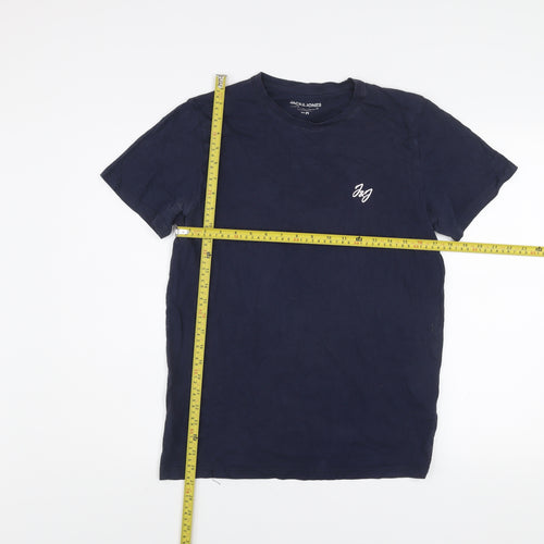 Jack & Jones Men Blue Regular Fit Cotton Crew Neck T-Shirt Size M