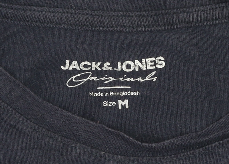 Jack & Jones Men Blue Regular Fit Cotton Crew Neck T-Shirt Size M