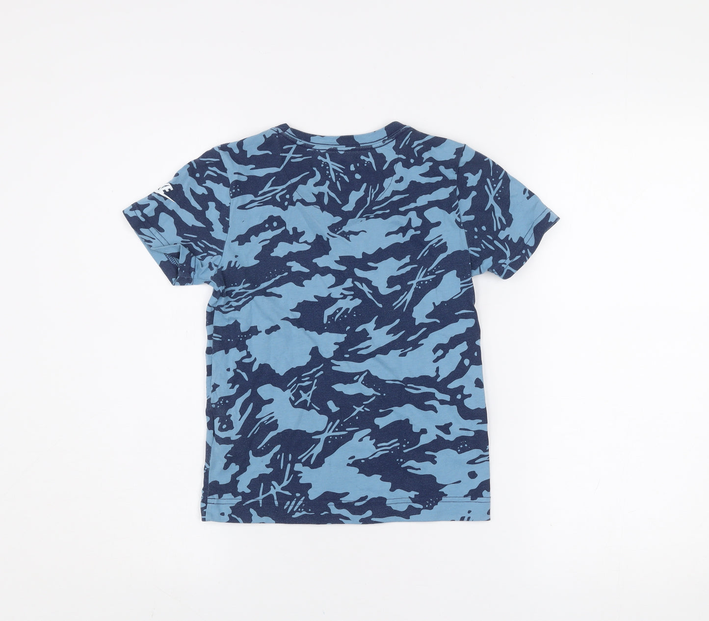 Nike Boys Blue Camouflage Logo T-Shirt 6-7 Years Short Sleeve Cotton Blend