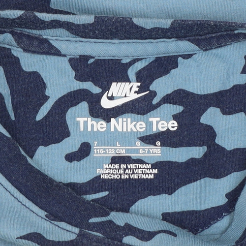 Nike Boys Blue Camouflage Logo T-Shirt 6-7 Years Short Sleeve Cotton Blend