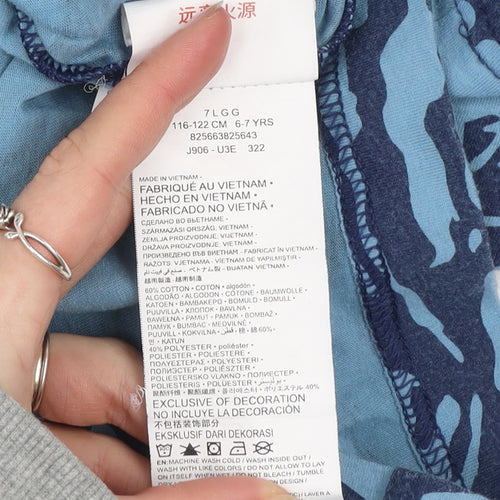 Nike Boys Blue Camouflage Logo T-Shirt 6-7 Years Short Sleeve Cotton Blend