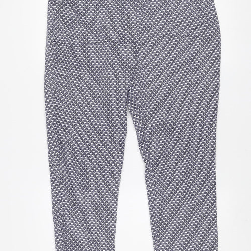 Dunnes Women's Blue Geometric Stretch Cotton Blend Trousers Size 16