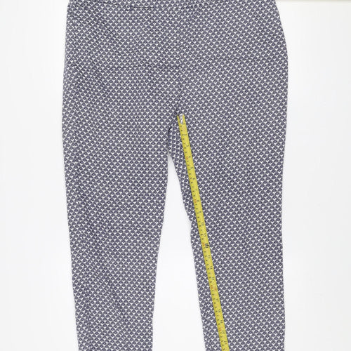 Dunnes Women's Blue Geometric Stretch Cotton Blend Trousers Size 16