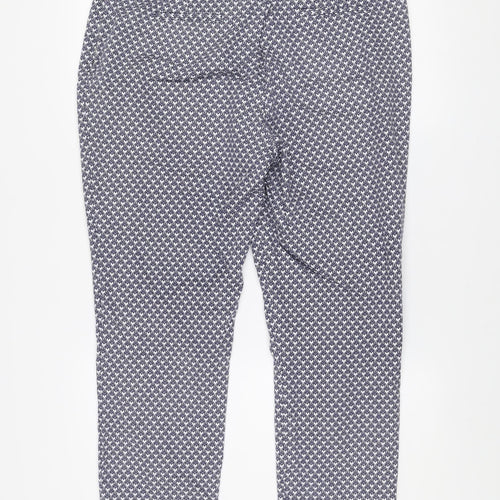 Dunnes Women's Blue Geometric Stretch Cotton Blend Trousers Size 16