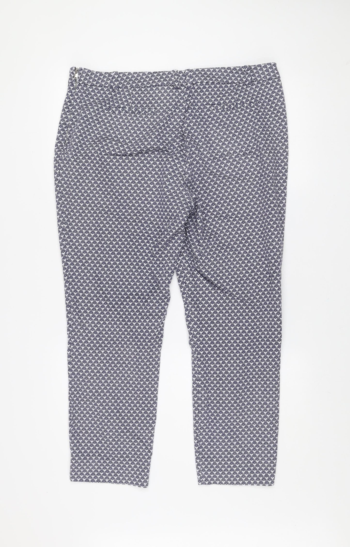 Dunnes Women's Blue Geometric Stretch Cotton Blend Trousers Size 16