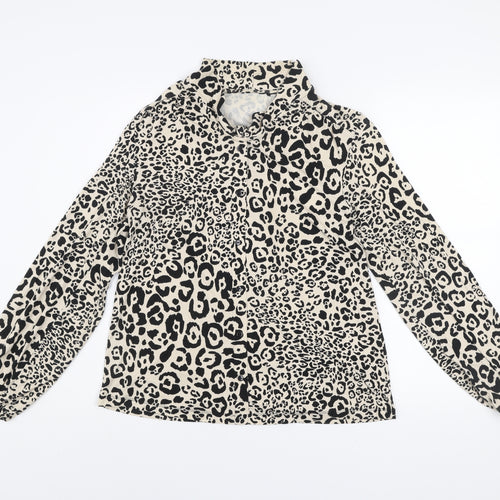 Dunnes Stores Womens Beige Animal Print High Neck Long Sleeve Blouse Size S