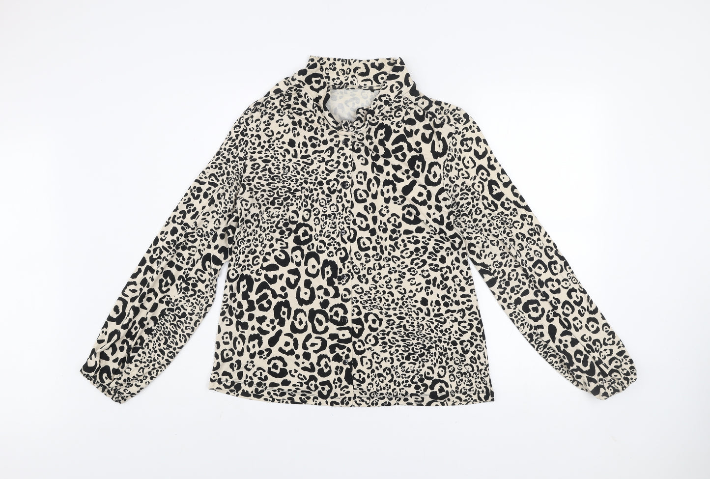 Dunnes Stores Womens Beige Animal Print High Neck Long Sleeve Blouse Size S
