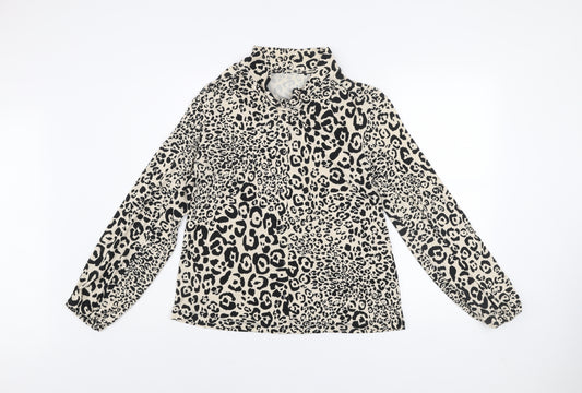 Dunnes Stores Womens Beige Animal Print High Neck Long Sleeve Blouse Size S