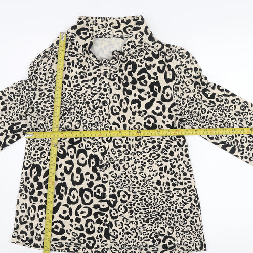 Dunnes Stores Womens Beige Animal Print High Neck Long Sleeve Blouse Size S