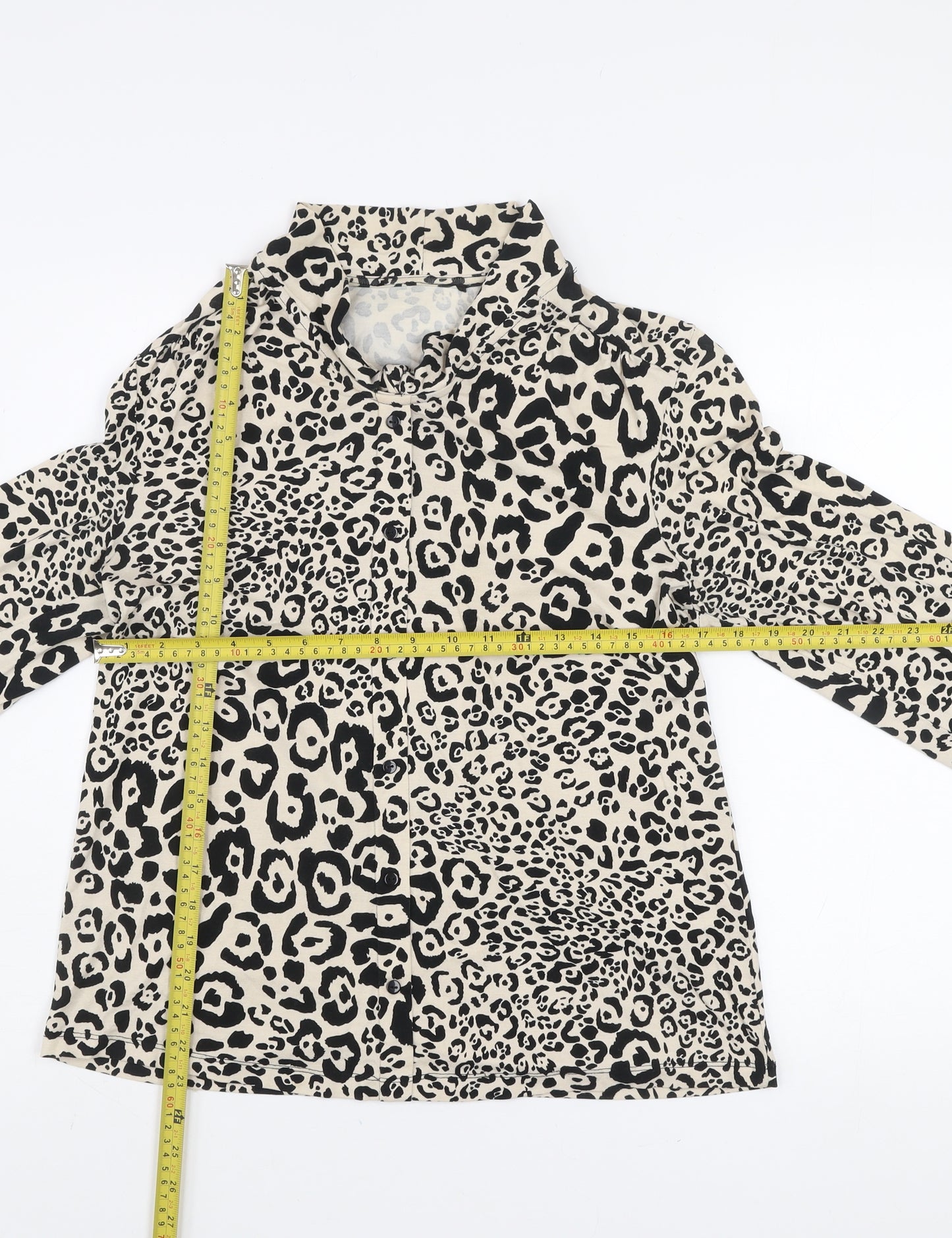 Dunnes Stores Womens Beige Animal Print High Neck Long Sleeve Blouse Size S