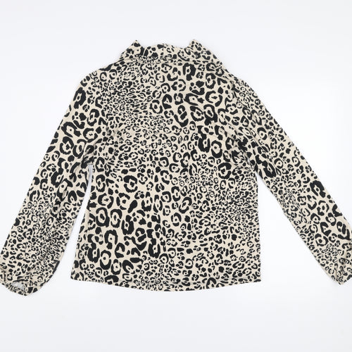 Dunnes Stores Womens Beige Animal Print High Neck Long Sleeve Blouse Size S