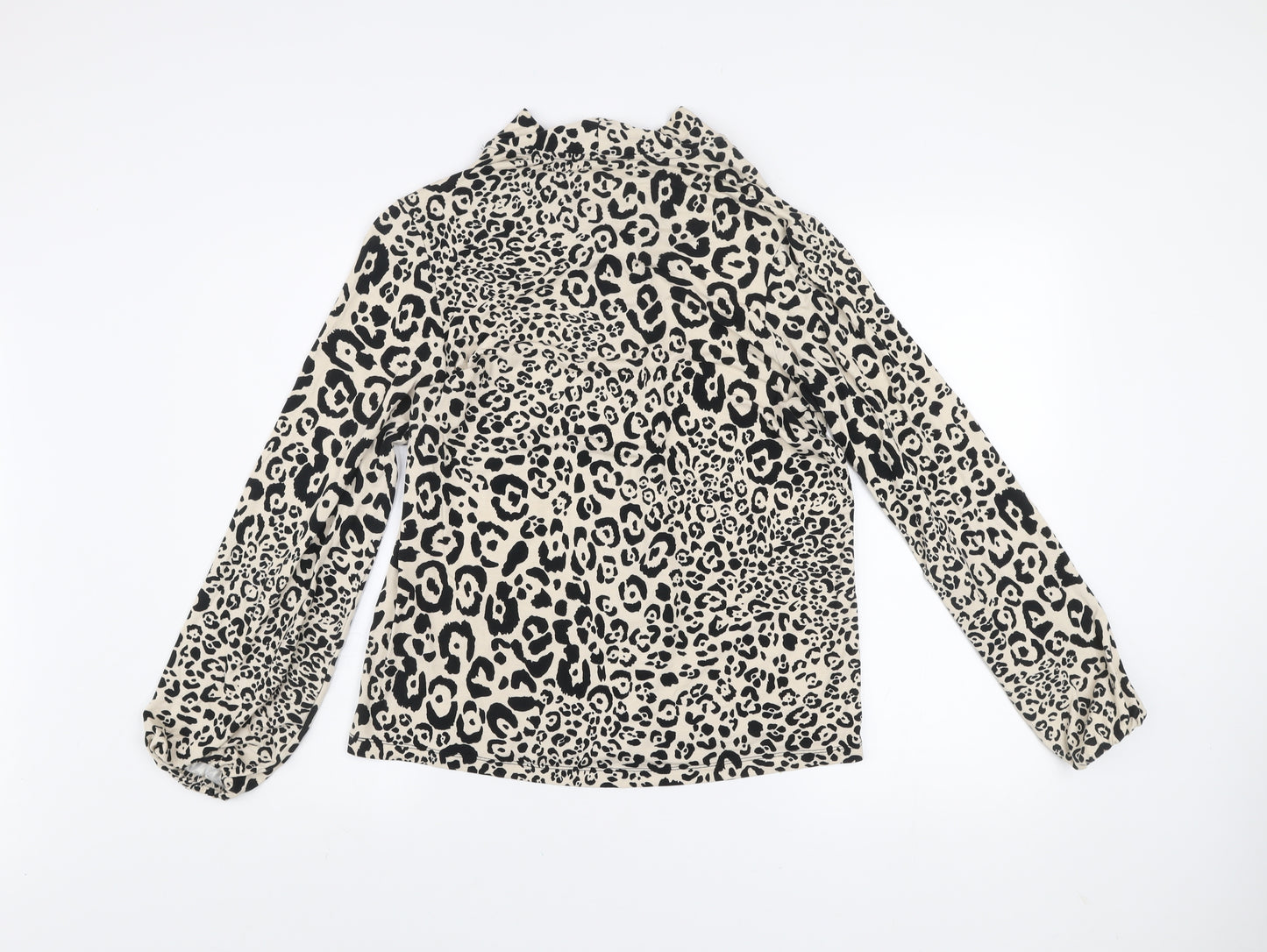 Dunnes Stores Womens Beige Animal Print High Neck Long Sleeve Blouse Size S