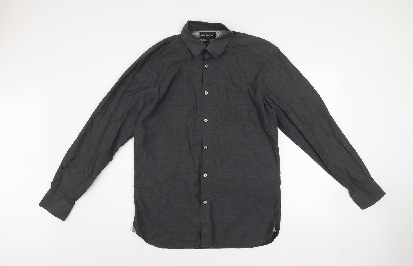 Marks and Spencer Autograph Men’s Black 15.5 Regular Fit Long Sleeve Cotton Shirt