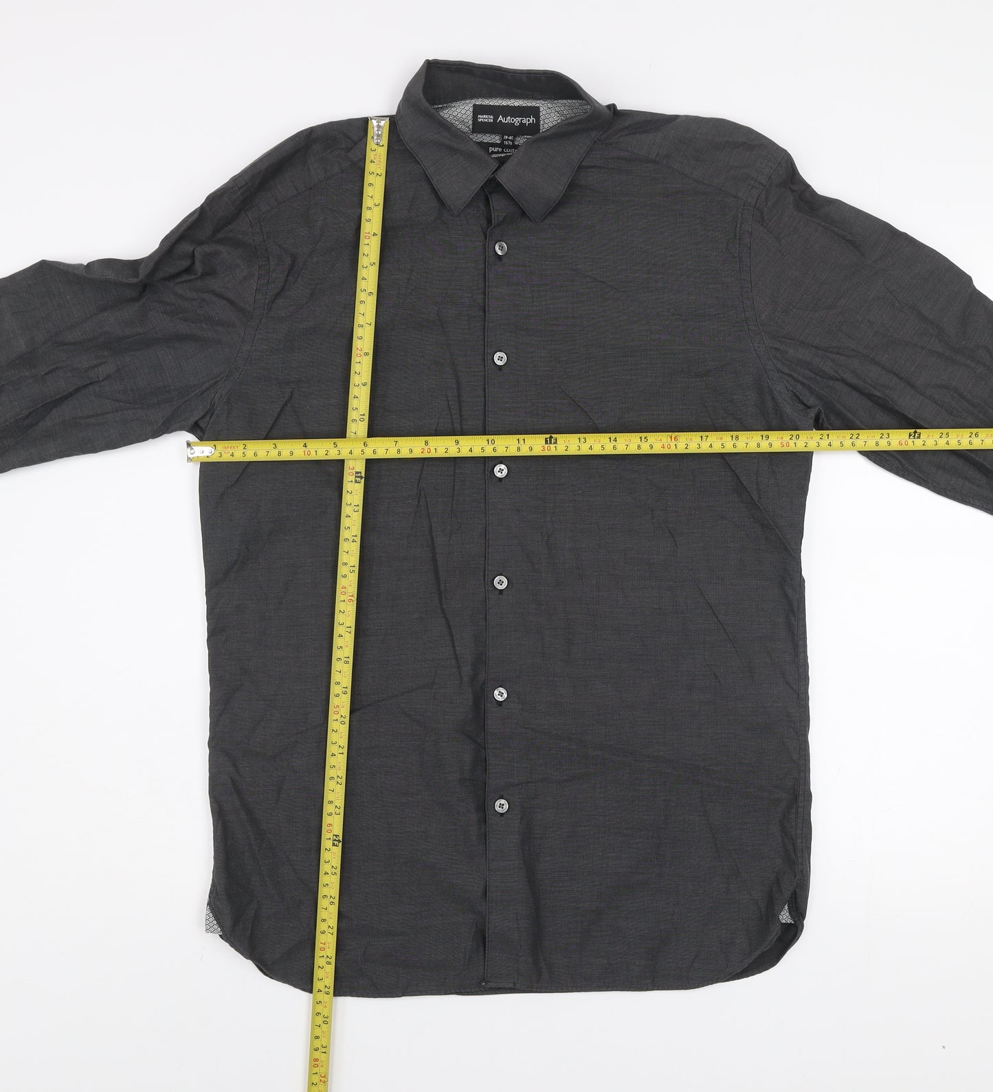 Marks and Spencer Autograph Men’s Black 15.5 Regular Fit Long Sleeve Cotton Shirt