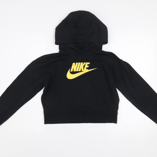 Nike Girls Black XL Hoodie Sweatshirt with Yellow Logo Cotton Blend