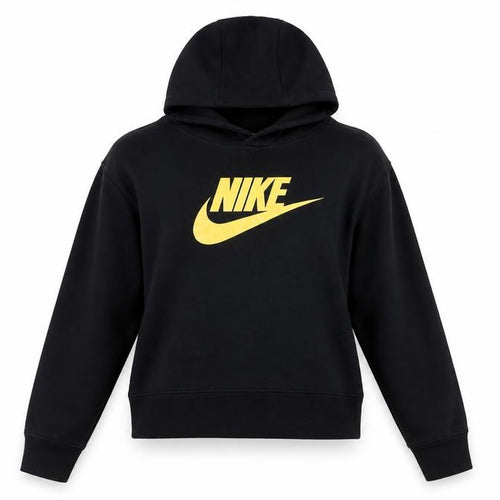 Nike Girls Black XL Hoodie Sweatshirt with Yellow Logo Cotton Blend