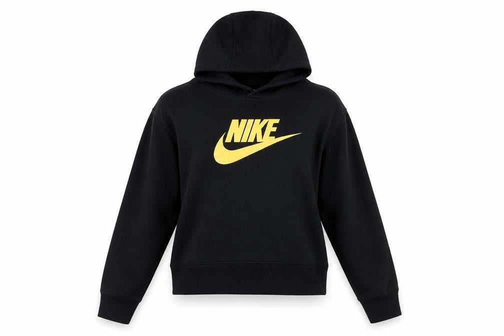 Nike Girls Black XL Hoodie Sweatshirt with Yellow Logo Cotton Blend