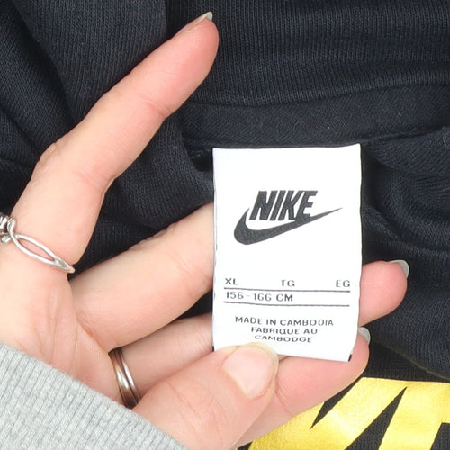 Nike Girls Black XL Hoodie Sweatshirt with Yellow Logo Cotton Blend