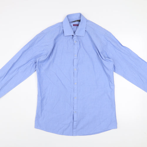 Dunnes Men's Blue Slim Fit Long Sleeve Button-Up Shirt Size 16