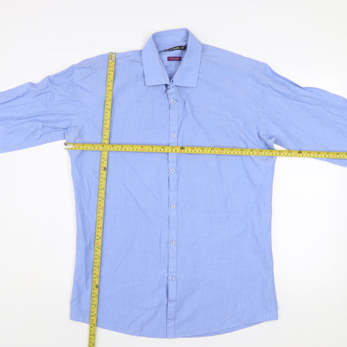 Dunnes Men's Blue Slim Fit Long Sleeve Button-Up Shirt Size 16