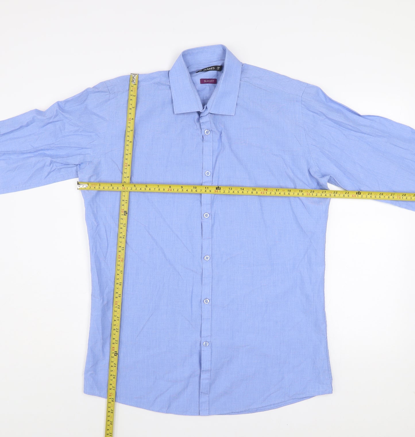 Dunnes Men's Blue Slim Fit Long Sleeve Button-Up Shirt Size 16