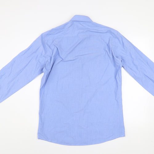 Dunnes Men's Blue Slim Fit Long Sleeve Button-Up Shirt Size 16