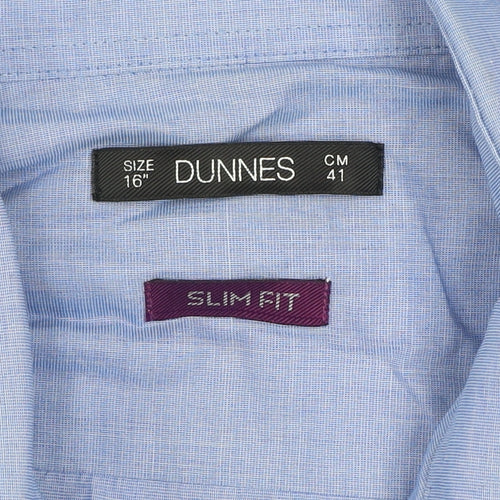 Dunnes Men's Blue Slim Fit Long Sleeve Button-Up Shirt Size 16