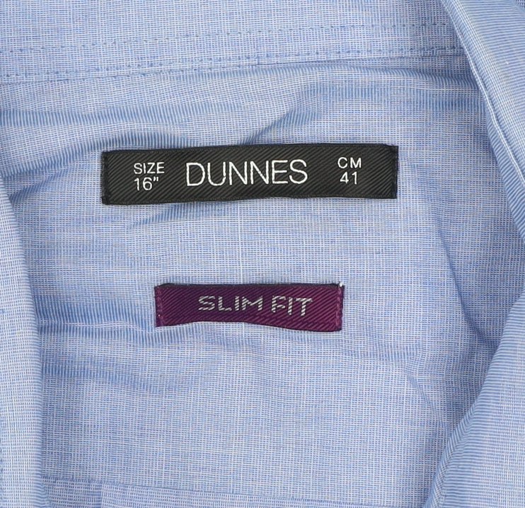Dunnes Men's Blue Slim Fit Long Sleeve Button-Up Shirt Size 16