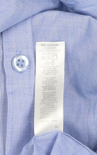 Dunnes Men's Blue Slim Fit Long Sleeve Button-Up Shirt Size 16