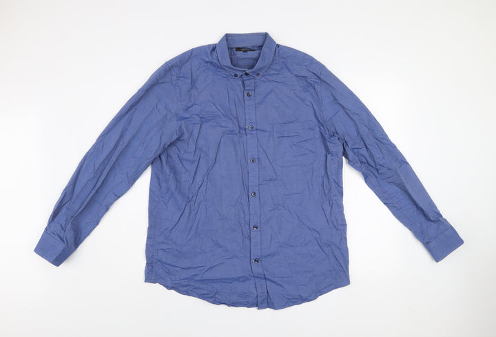 Dunnes Stores Men's Blue Regular Fit Cotton Long Sleeve Button-Up Shirt Size L