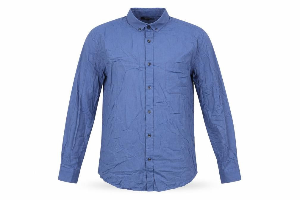 Dunnes Stores Men's Blue Regular Fit Cotton Long Sleeve Button-Up Shirt Size L