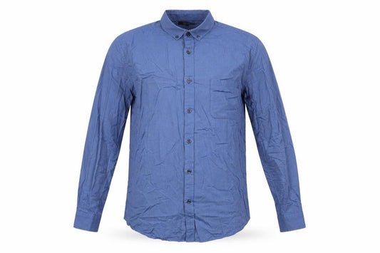 Front view of Dunnes Men's Blue Regular Fit Cotton Long Sleeve Button-Up Shirt, size L