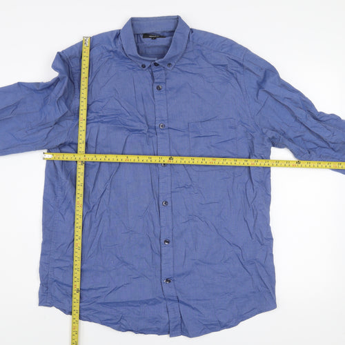 Dunnes Stores Men's Blue Regular Fit Cotton Long Sleeve Button-Up Shirt Size L