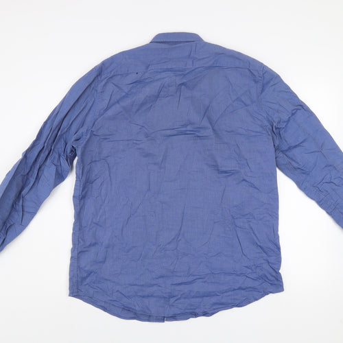 Dunnes Stores Men's Blue Regular Fit Cotton Long Sleeve Button-Up Shirt Size L