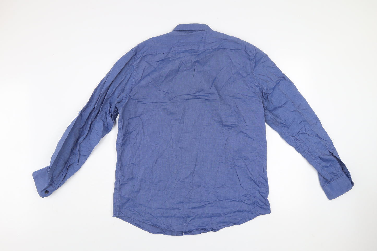 Dunnes Stores Men's Blue Regular Fit Cotton Long Sleeve Button-Up Shirt Size L