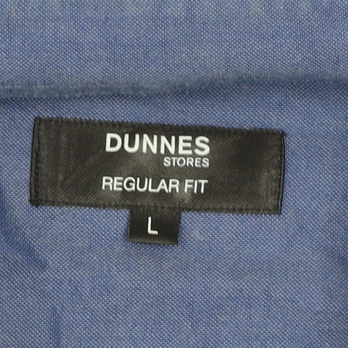 Dunnes Stores Men's Blue Regular Fit Cotton Long Sleeve Button-Up Shirt Size L
